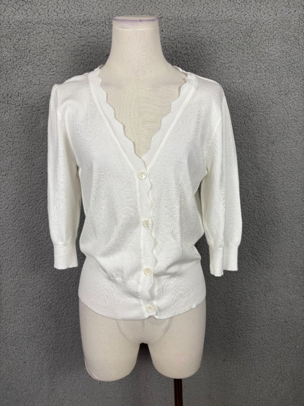 EANUER Women's 3/4 Sleeve Cropped Cardigan Button Down White Size Large NWT's